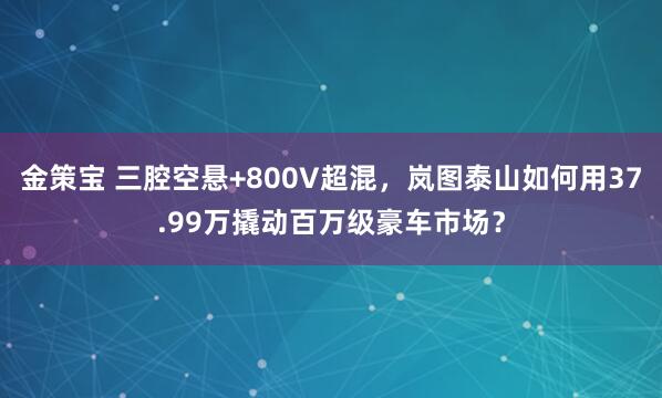 金策宝 三腔空悬+800V超混,岚图泰山如何用37.99万撬动百万级豪车市场?